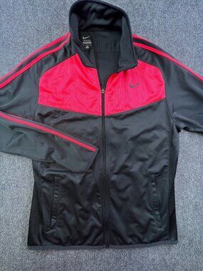 Nike Women's Size Large Gray Pink Full Zip Track Jacket Long Sleeve w Swoosh